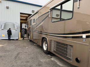 Class A RV in for service