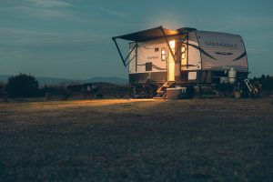  camper trailer at night